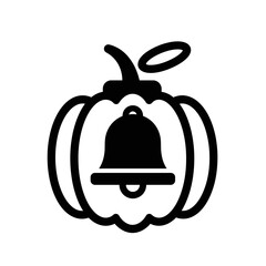 Bell icon inside a pumpkin with a leaf on top silhouette
