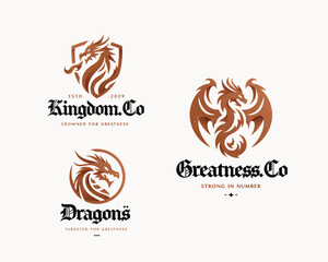 Stylized vector strong dragon logo with roar fire for sport team 