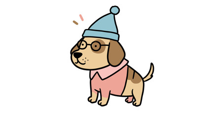 Fototapeta premium Cute dog wearing glasses and a hat in a playful pose 