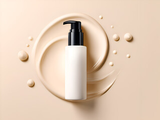 White pump bottle with black dispenser on creamy swirl