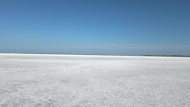 Flying over a Dry Salt Lake at the Greek island of Lemnos in the northern Aegean Sea.