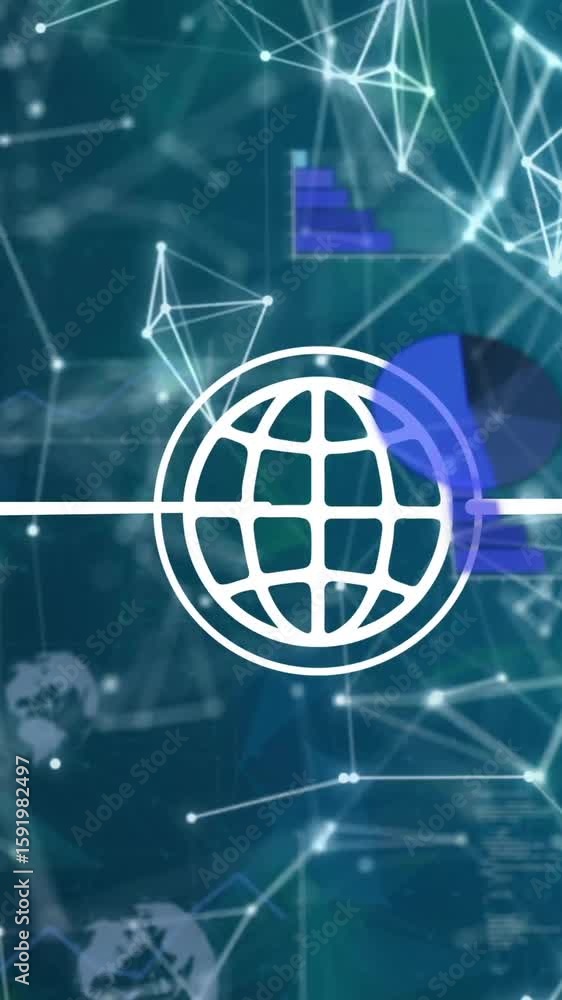 Poster animation of network symbols in digital data visualization background for school projects
