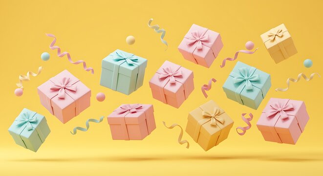 Happy birthday card with gift boxes and colorful wooden alphabet toy blocks - Powered by Adobe