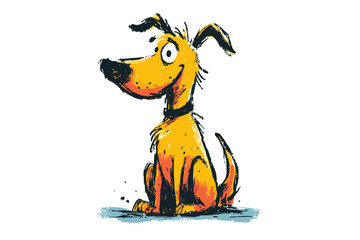 Cartoon illustration of a happy yellow dog sitting and looking playful  