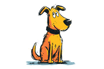 Cartoon illustration of a happy orange dog sitting on a white background  