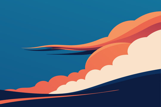 Stylized landscape with abstract clouds and rolling hills