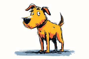 Hand drawn flat vector illustration of a dog standing curiously  