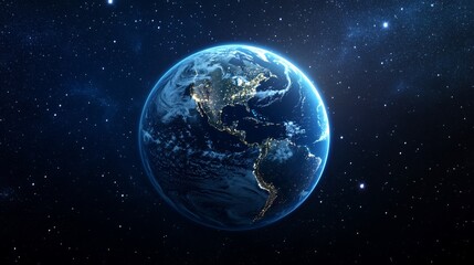 Fototapeta premium Earth View From Space Featuring City Lights and Starry Background