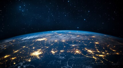 Obraz premium Earth at Night From Space Showing City Lights and Stars