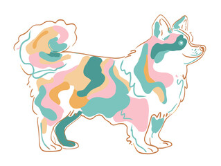Hand drawn flat vector illustration of a colorful dog  
