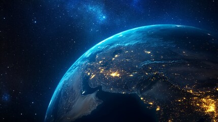 Obraz premium Earth From Space City Lights Glowing at Night View From Orbit