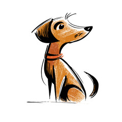 Hand drawn flat vector illustration of a dog sitting and looking  