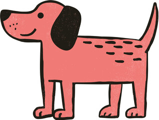 Cartoon dog standing happily with a playful expression and colorful design  