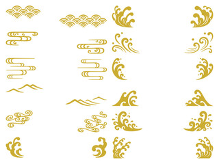 金色の和風の波の見出し飾りセット