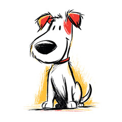 Hand drawn flat vector illustration of a dog in a playful pose  