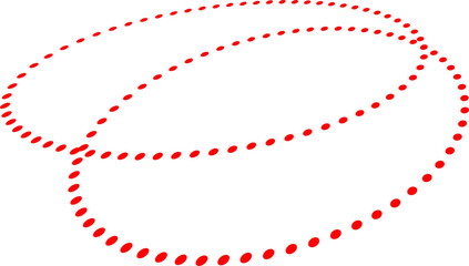 Abstract 3D dotted red ellipse shape on white background, representing motion, technology, and futuristic design in minimal digital style.