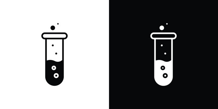 Test tube icons flat vector concept. Black and white illustrations