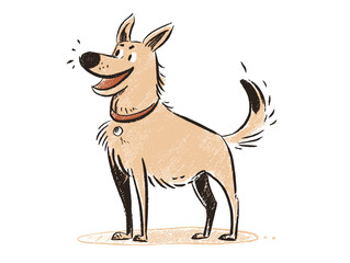 Cheerful dog standing with a happy expression in hand-drawn style  