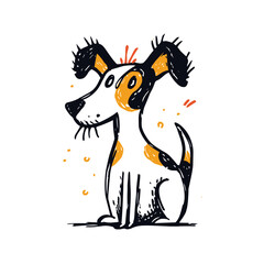 Hand drawn flat vector illustration of a playful dog sitting  
