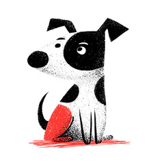 Hand drawn flat vector illustration of a dog sitting with a curious expression  
