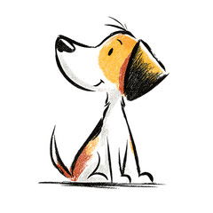 Hand drawn flat vector illustration of a happy dog sitting  