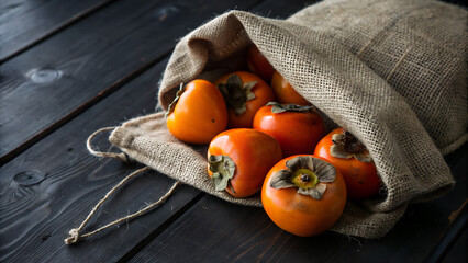 Delicious fresh persimmon fruit on wooden table