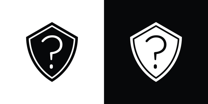 Shield interrogation icons flat vector concept. Black and white illustrations
