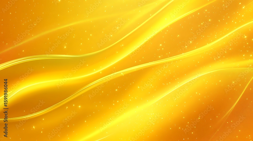 Poster golden abstract background with flowing lines and sparkling stars design
