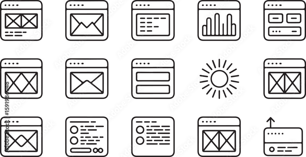 Poster web interface elements and sun icon icons