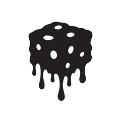 Abstract black silhouette of melting cheese block with holes