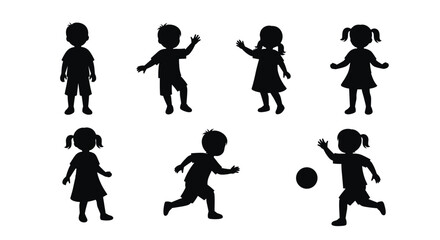 Obraz premium Diverse children silhouettes engaged in playful activities showing joyful moments