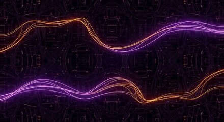 Vibrant purple and orange neon waves on dark background