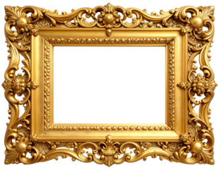 Elegant Vintage Gold Frame with Decorative Scrollwork – Transparent PNG