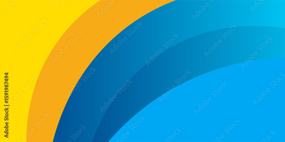 Poster 3d blue yellow abstract background overlap layer on bright space with flowing waves effect decoratio