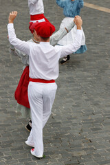 Basque folk dancers in the street