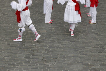 Basque folk dancers in the street
