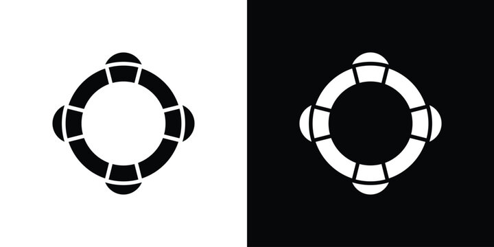 Life buoy icons flat vector concept. Black and white illustrations