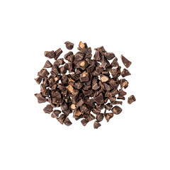 Chopped Dark Chocolate Pieces with Rich Texture Isolated on White Background