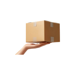 Human Hand Holding a Brown Cardboard Box Isolated on White Background