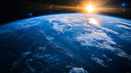Fototapeta premium Earth From Space View with Sunrise and Stars Stock Photo