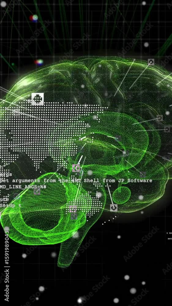 Aufkleber green digital brain with data and network connections over world map animation