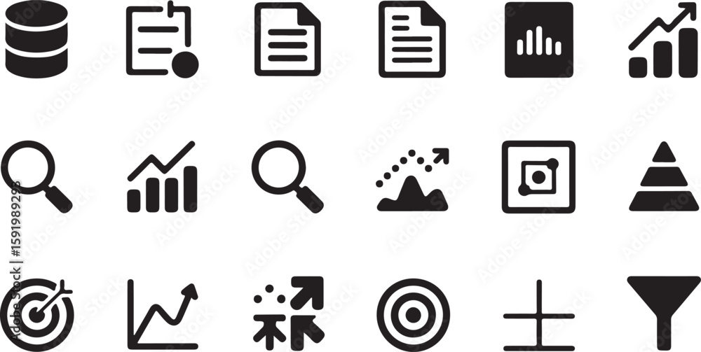 Aufkleber collection of business and data analysis icons database checklist