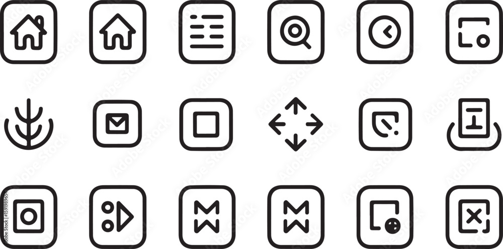 Poster collection of digital interface icons for navigation and actions technology