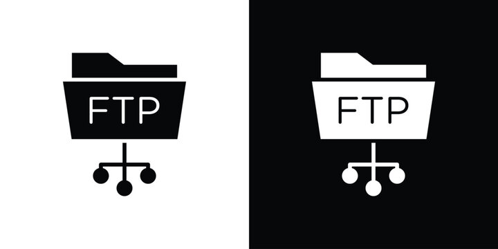 FTP icons flat vector concept. Black and white illustrations
