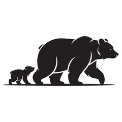 Obraz premium Bear Silhouette Mother Cub Animal Vector Art Black Illustration Wildlife Design