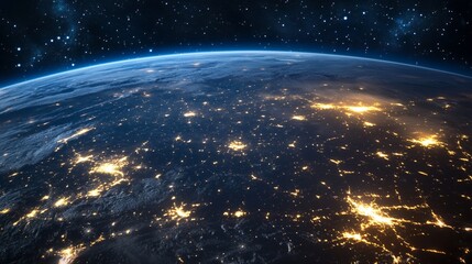 Fototapeta premium Earth From Space Showing City Lights and Atmosphere at Night