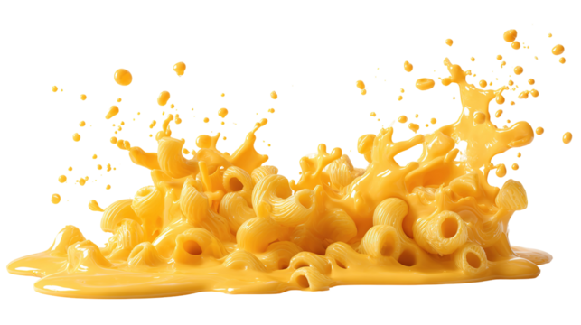 Dry pasta spirals fall gracefully in mid-air, creating a dynamic splash effect against a neutral backdrop