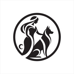 Elegant Woman and Dog Silhouette in Circular Design.