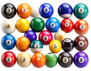 Realistic Pool Balls Collection – Numbered 1 to 15, Clean PNG Isolated