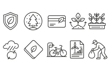 Eco-friendly living linear icon set. sustainable lifestyle and environment icons